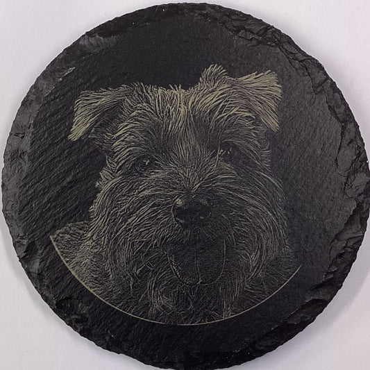 Set of 4 Custom 4" Round Slate Coasters with 1 image & engraving