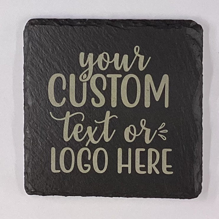 Set of 4 Custom 4" Square Slate Coasters with 1 image & engraving