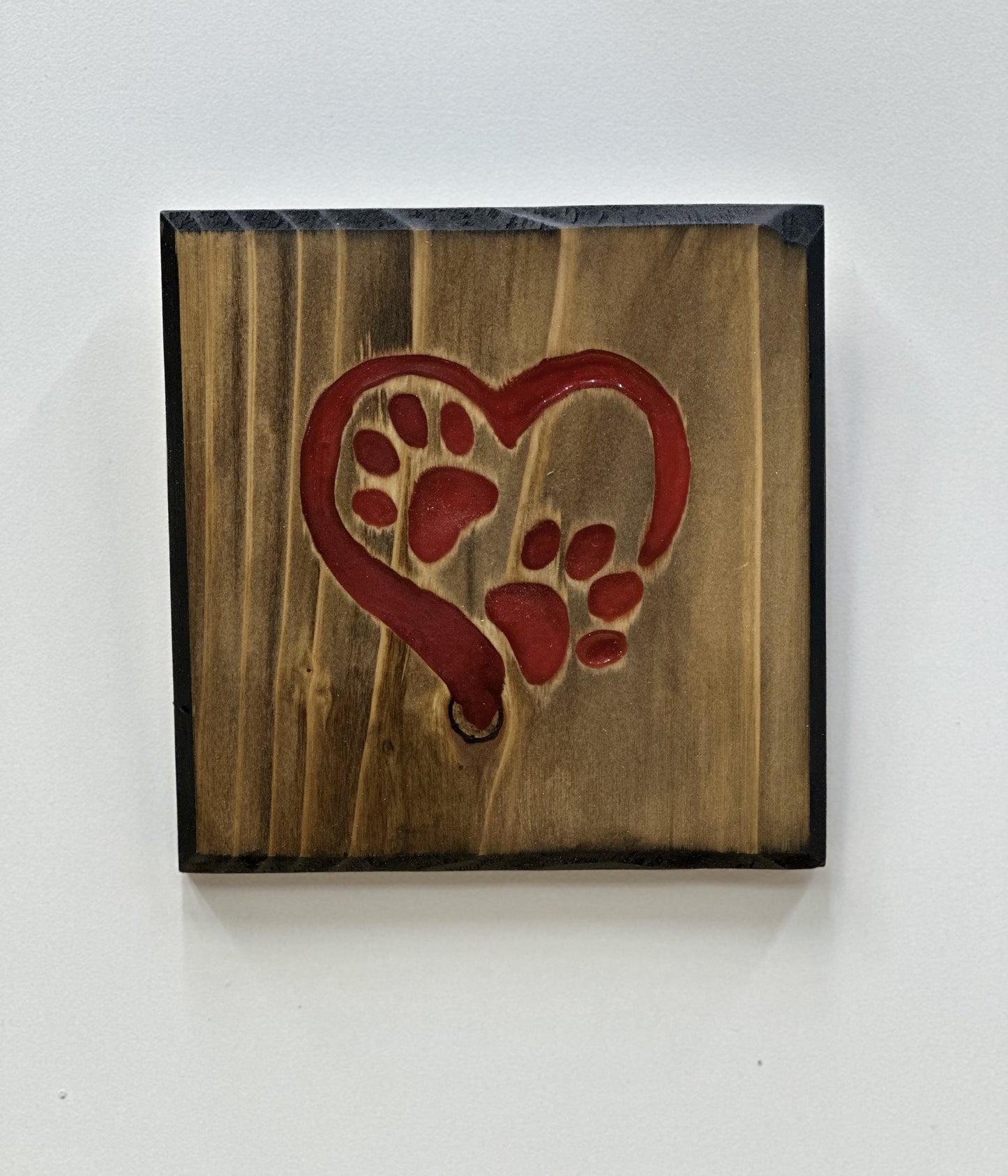 Heart & Paws Hand Carved Stained Wooden Sign