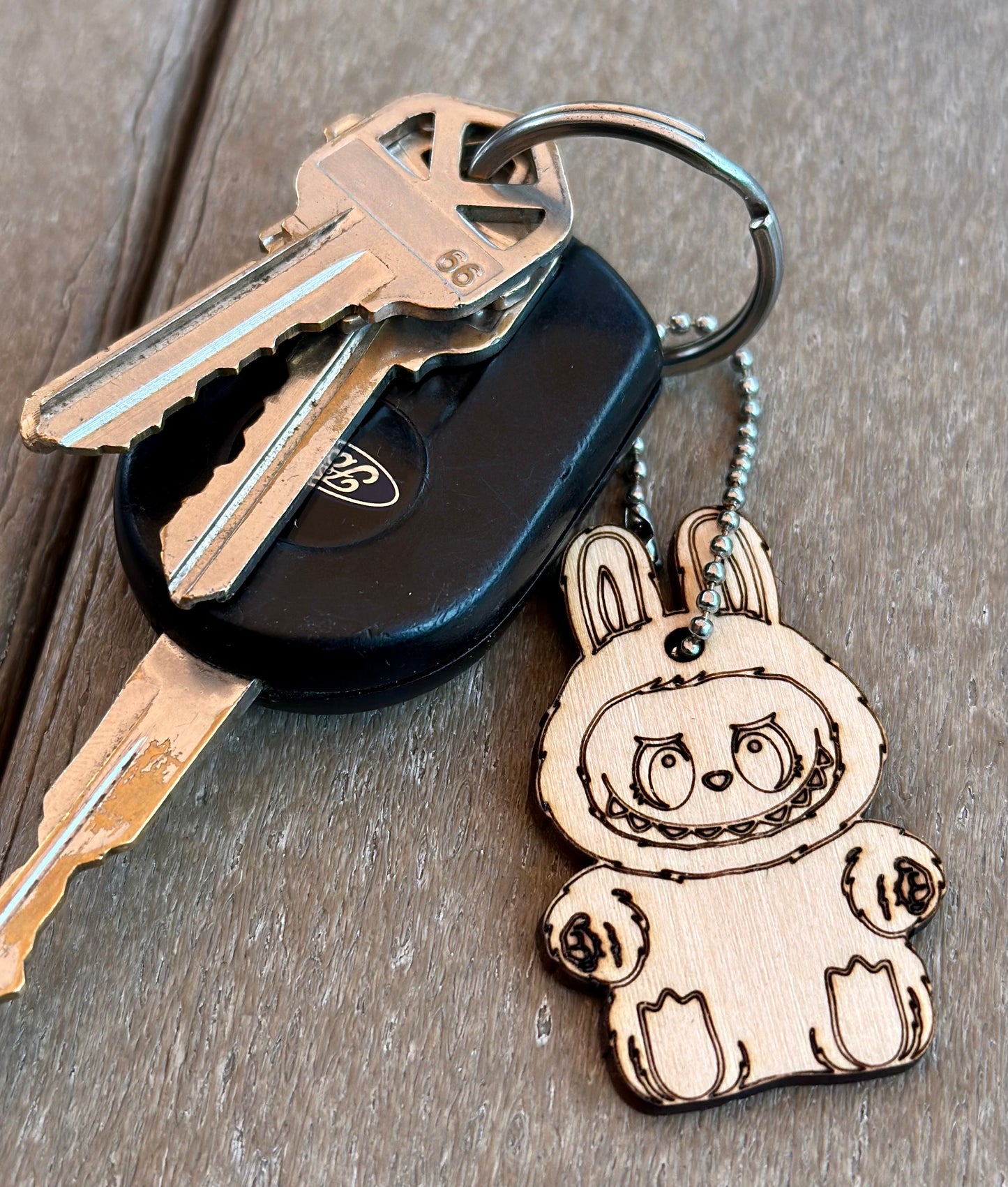 Labubu Wooden Key Ring Charm