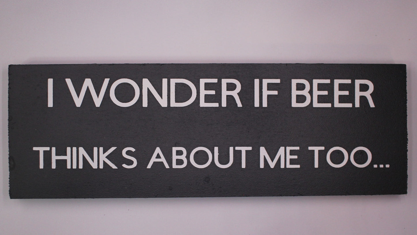 "I Wonder if Beer Thinks about Me Too" Hand Painted Wooden Box Sign
