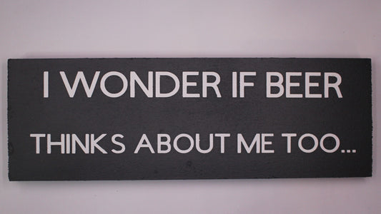 "I Wonder if Beer Thinks about Me Too" Hand Painted Wooden Box Sign