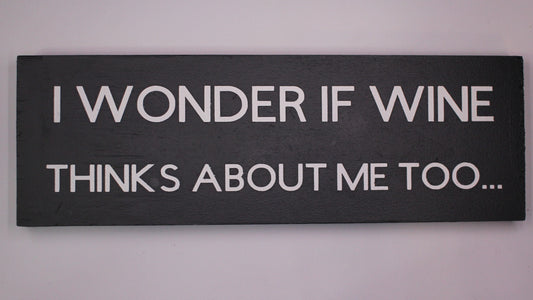 "I Wonder if Wine Thinks about Me Too" Hand Painted Wooden Box Sign