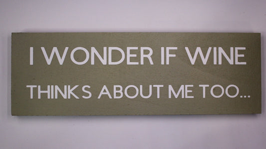 "I Wonder if Wine Thinks about Me Too" Hand Painted Wooden Box Sign