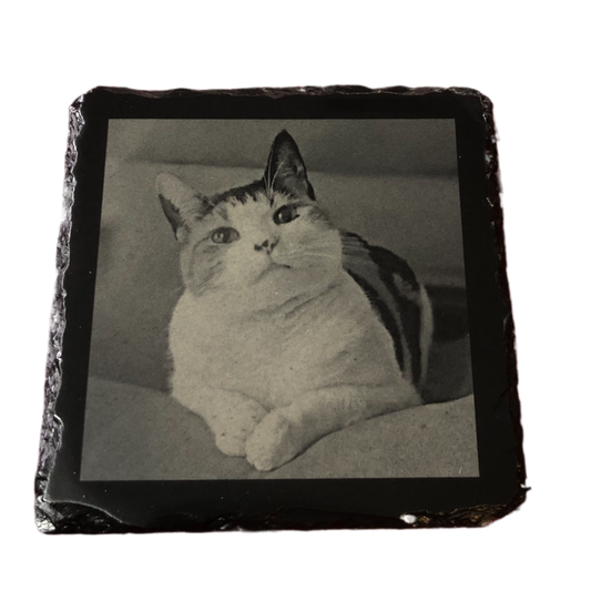 Set of 4 Custom 4" Square Slate Coasters with 1 image & engraving