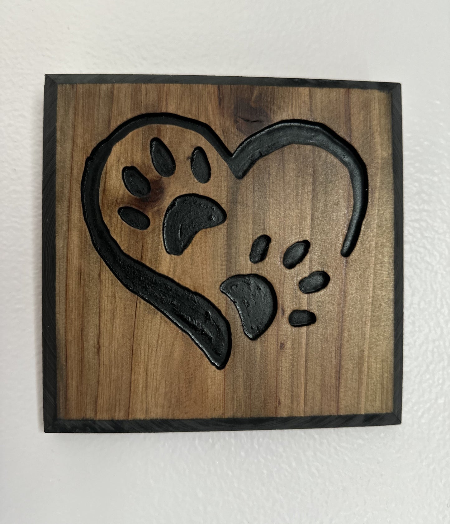 Heart & Paws Hand Carved Wooden Stained Sign