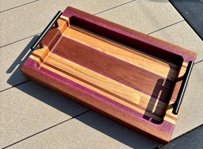 # 45 Handcrafted Wooden Serving Tray with Metal Handles - One of a Kind