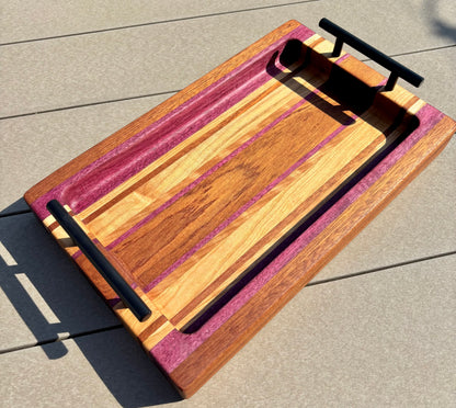 # 45 Handcrafted Wooden Serving Tray with Metal Handles - One of a Kind