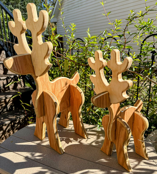 Table Top Decor Red Oak Reindeer Set