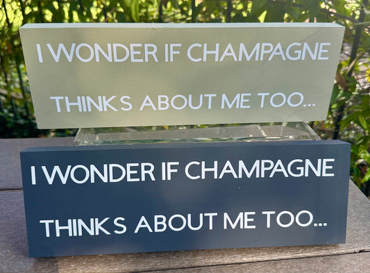 "I Wonder if Champagne Thinks about Me Too" Hand Painted Wooden Box Sign