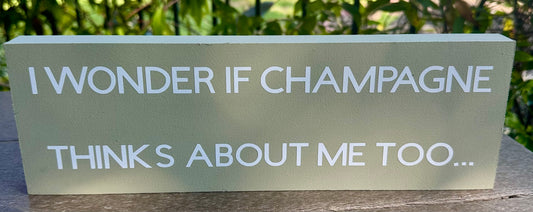 "I Wonder if Champagne Thinks about Me Too" Hand Painted Wooden Box Sign