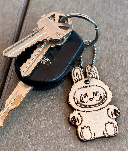 Labubu Wooden Key Ring Charm
