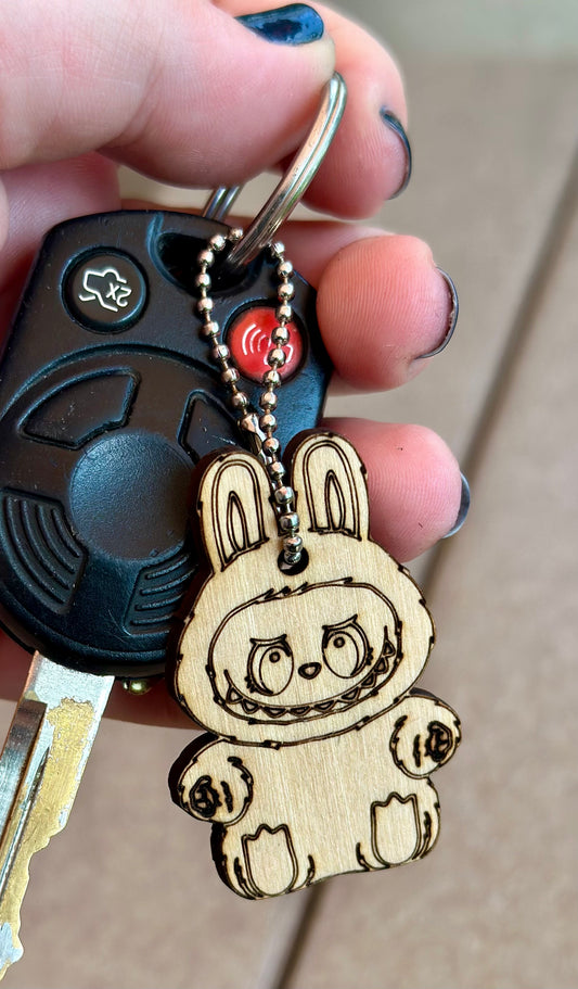 Labubu Wooden Key Ring Charm